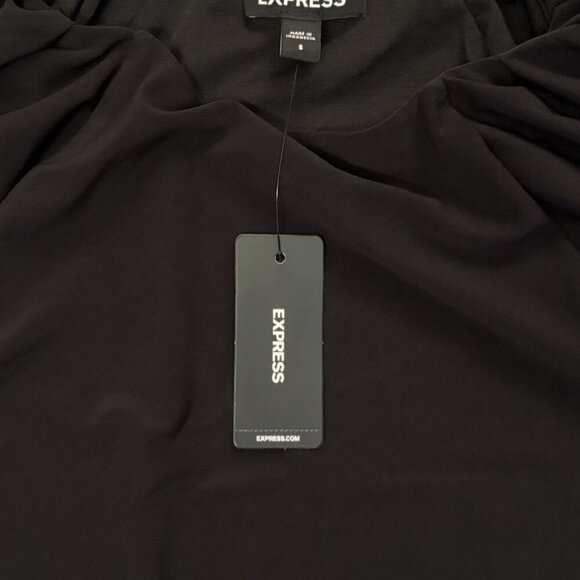 Express Women's Crew Neck Puff Sleeve Bodysuit Size S Black Short Sleeves NWT$58 - Picture 15 of 16